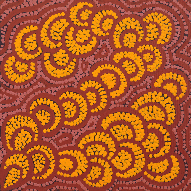 Aboriginal Artwork by Melinda Napurrurla Wilson, Lukarrara Jukurrpa (Desert Fringe-rush Seed Dreaming), 30x30cm