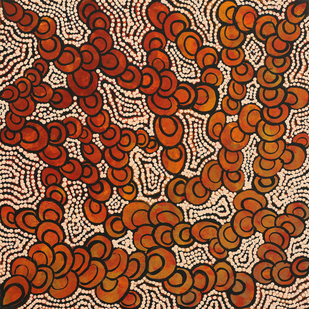 Aboriginal Art by Melinda Napurrurla Wilson,  Lukarrara Jukurrpa (Desert Fringe-rush Seed Dreaming), 40x40cm - ART ARK®