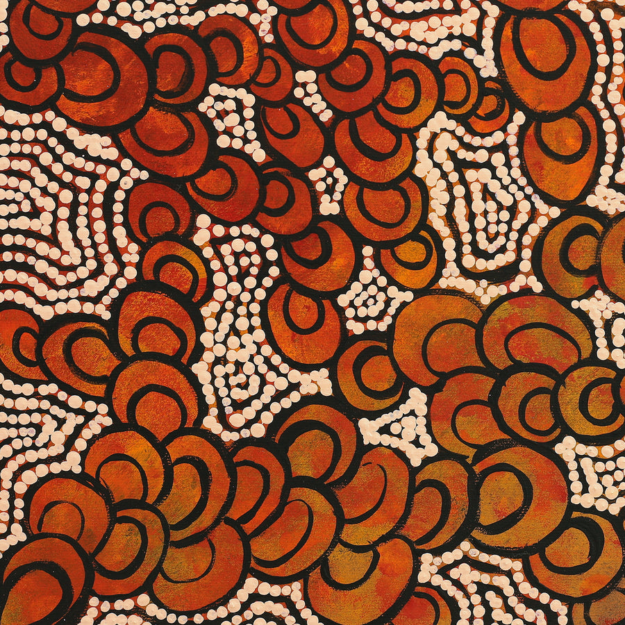 Aboriginal Artwork by Melinda Napurrurla Wilson, Lukarrara Jukurrpa (Desert Fringe-rush Seed Dreaming), 40x40cm