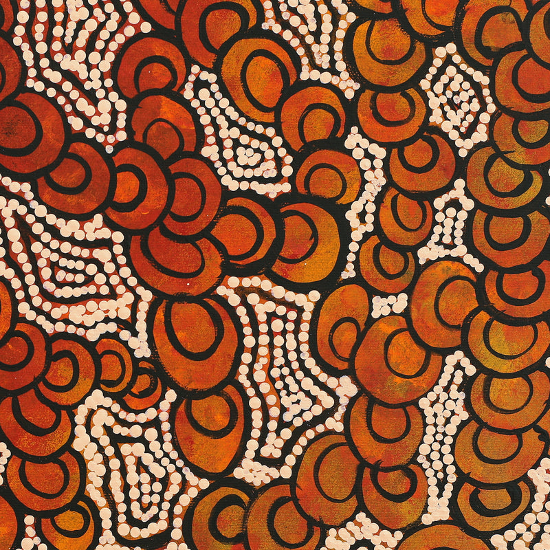 Aboriginal Artwork by Melinda Napurrurla Wilson, Lukarrara Jukurrpa (Desert Fringe-rush Seed Dreaming), 40x40cm