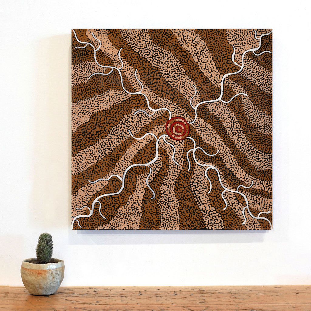 Aboriginal Artwork by Melinda Napurrurla Wilson, Lukarrara Jukurrpa, 46x46cm