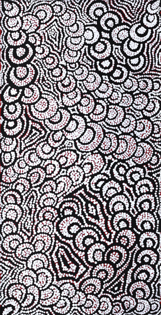 Aboriginal Artwork by Melinda Napurrurla Wilson, Lukarrara Jukurrpa (Desert Fringe-rush Seed Dreaming), 61x30cm
