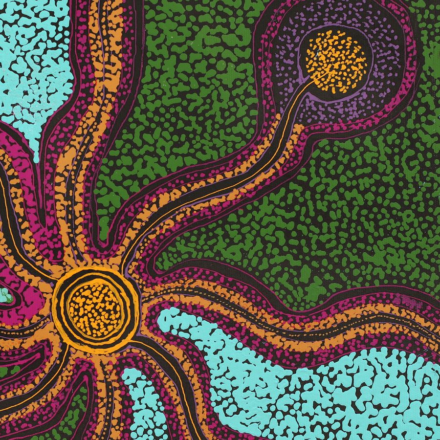 Aboriginal Artwork by Melissa Nampijinpa Karpa, Ngapa Jukurrpa (Water Dreaming) - Puyurru, 40x40cm
