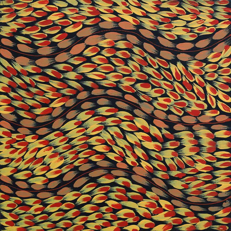 Aboriginal Artwork by Melissa Nampijinpa Karpa, Ngapa Jukurrpa (Water Dreaming) - Puyurru, 30x30cm