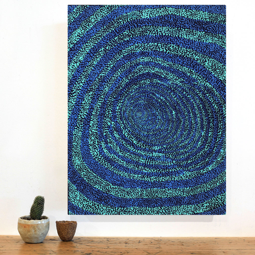 Aboriginal Artwork by Melissa Nampijinpa Karpa, Ngapa Jukurrpa (Water Dreaming) - Puyurru, 61x46cm