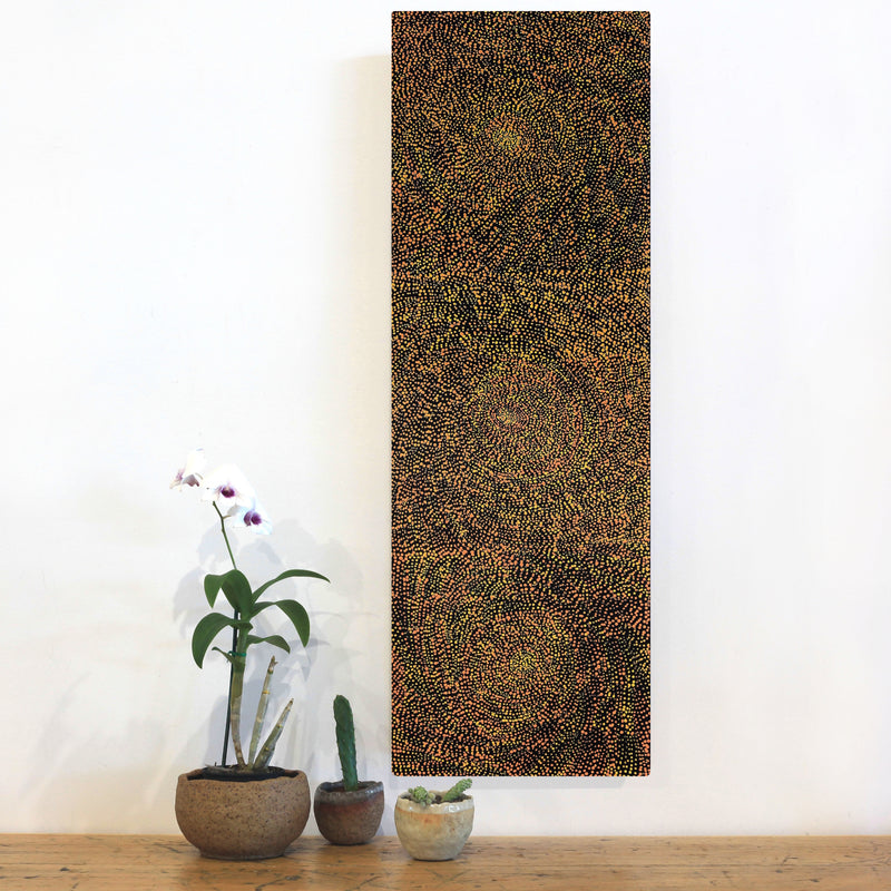 Aboriginal Artwork by Melissa Nampijinpa Karpa, Ngapa Jukurrpa (Water Dreaming) - Puyurru, 91x30cm