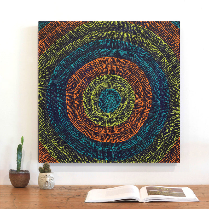 Aboriginal Artwork by Melissa Nampijinpa Karpa, Ngapa Jukurrpa (Water Dreaming) - Puyurru, 61x61cm