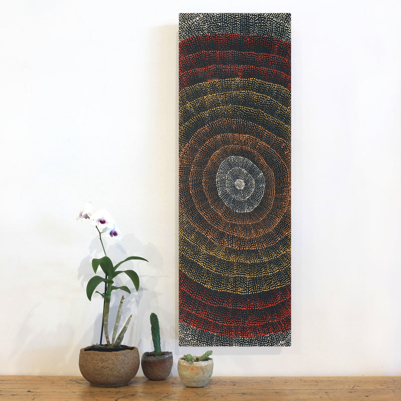 Aboriginal Artwork by Melissa Nampijinpa Karpa, Ngapa Jukurrpa (Water Dreaming) - Puyurru, 91x30cm