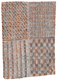 Aboriginal Artwork by Meŋa Munuŋgurr Yaŋalka, Djapu Design, 61x42cm Bark