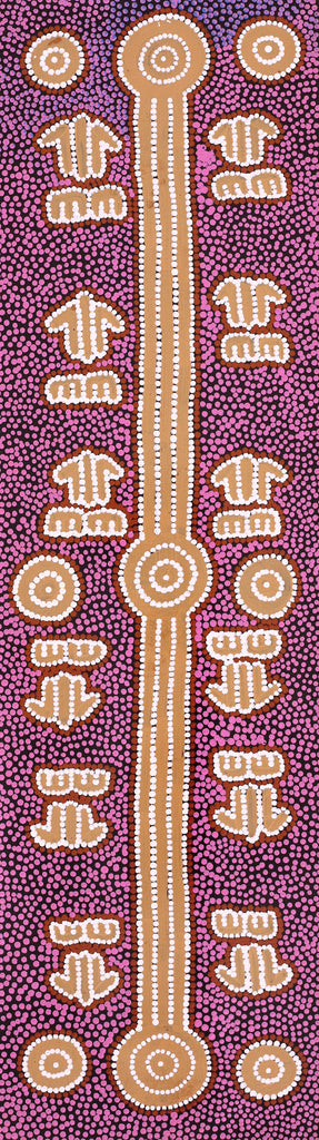 Aboriginal Artwork by Michael Japaljarri Wayne, Marlu Jukurrpa (Red Kangaroo Dreaming) Yarnardilyi & Jurnti, 107x30cm
