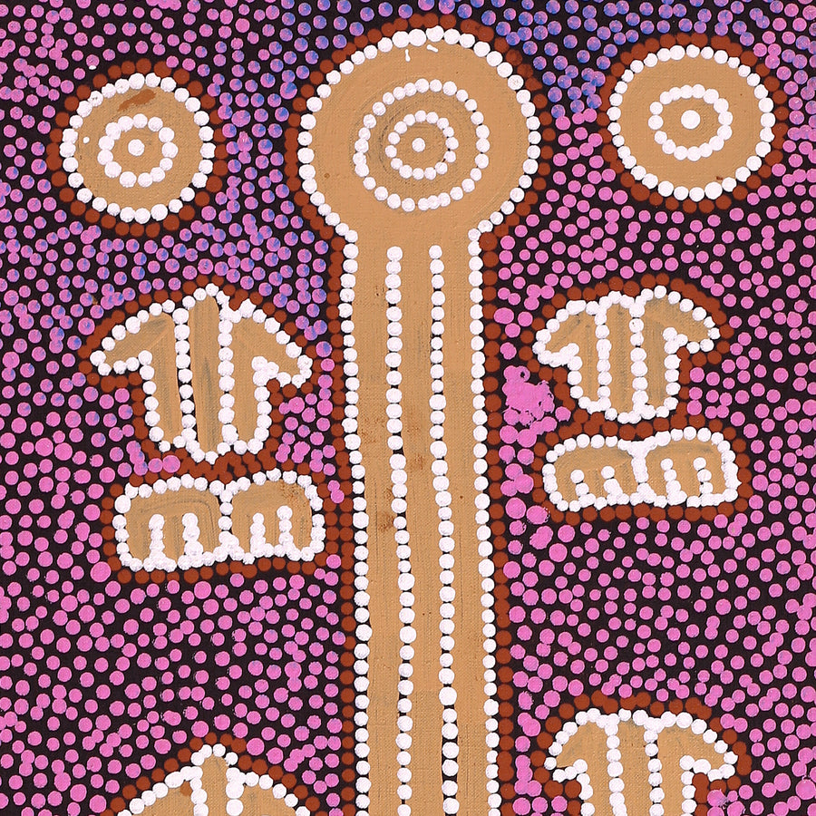 Aboriginal Artwork by Michael Japaljarri Wayne, Marlu Jukurrpa (Red Kangaroo Dreaming) Yarnardilyi & Jurnti, 107x30cm