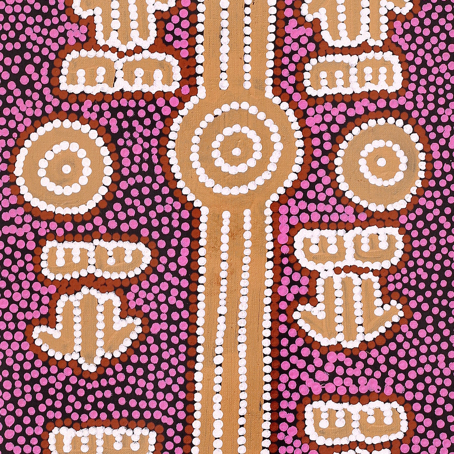 Aboriginal Artwork by Michael Japaljarri Wayne, Marlu Jukurrpa (Red Kangaroo Dreaming) Yarnardilyi & Jurnti, 107x30cm