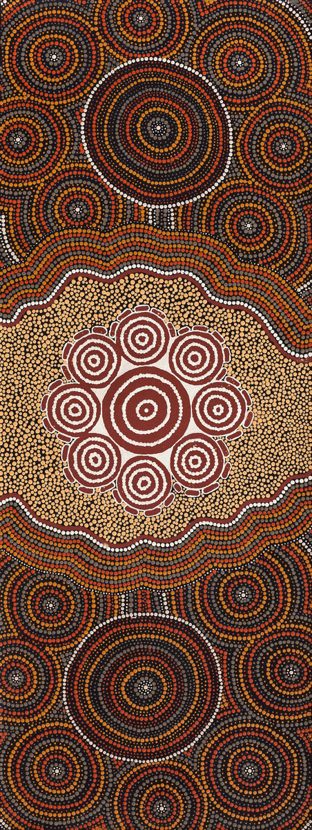 Aboriginal Art by Mickaela Napangardi Lankin, Pamapardu Jukurrpa (Flying Ant Dreaming) - Warntungurru, 122x46cm - ART ARK®