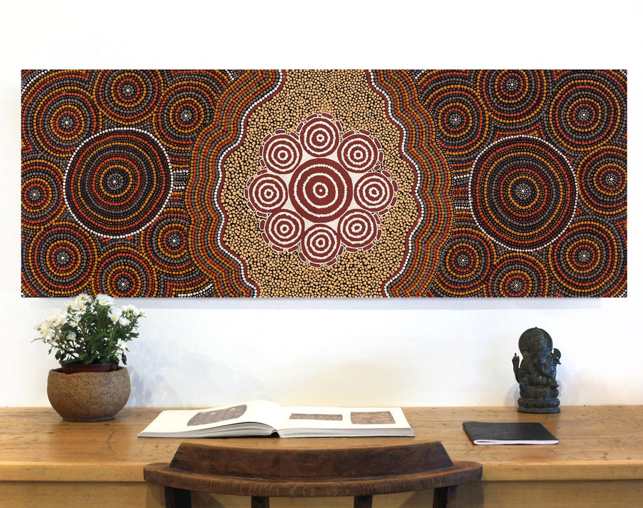 Aboriginal Artwork by Mickaela Napangardi Lankin, Pamapardu Jukurrpa (Flying Ant Dreaming) - Warntungurru, 122x46cm