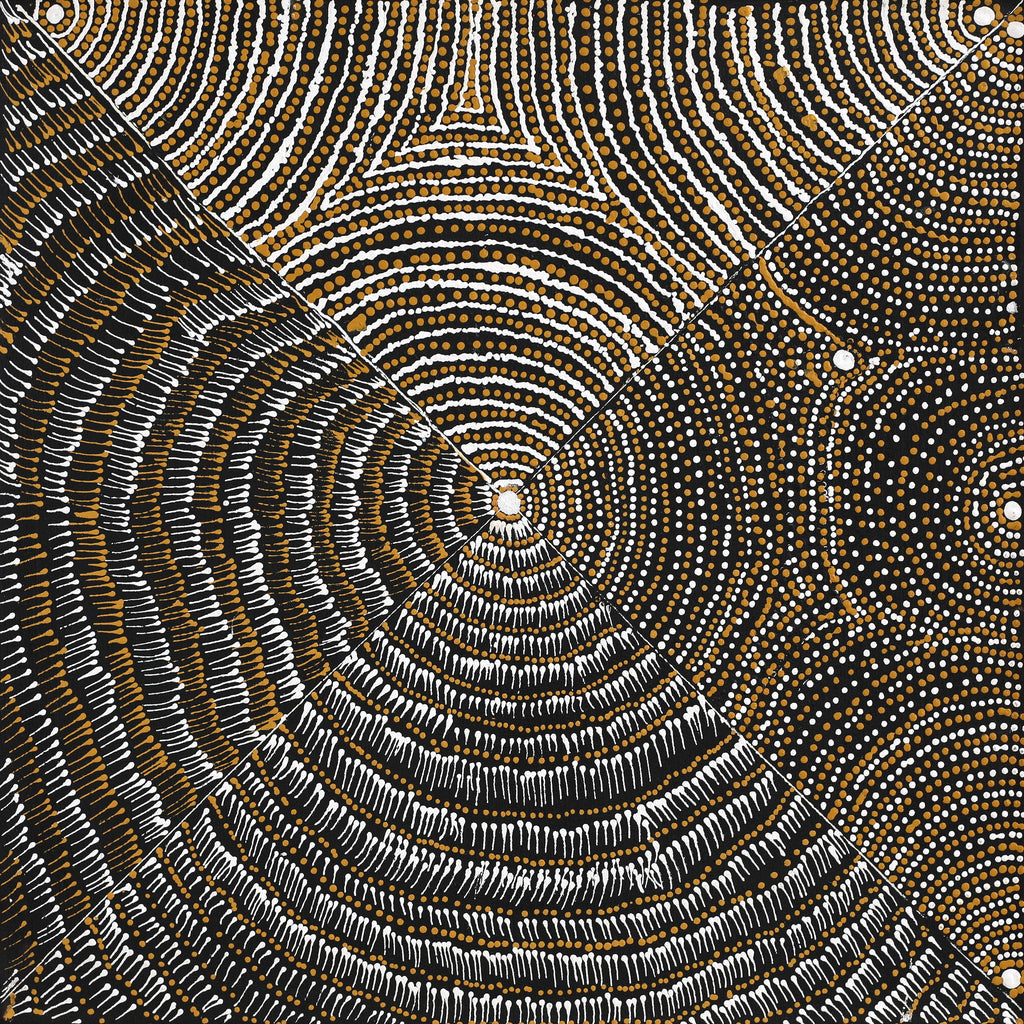 Aboriginal Artwork by Mickayla Napaljarri Brown, Watiya-warnu Jukurrpa (Seed Dreaming), 46x46cm