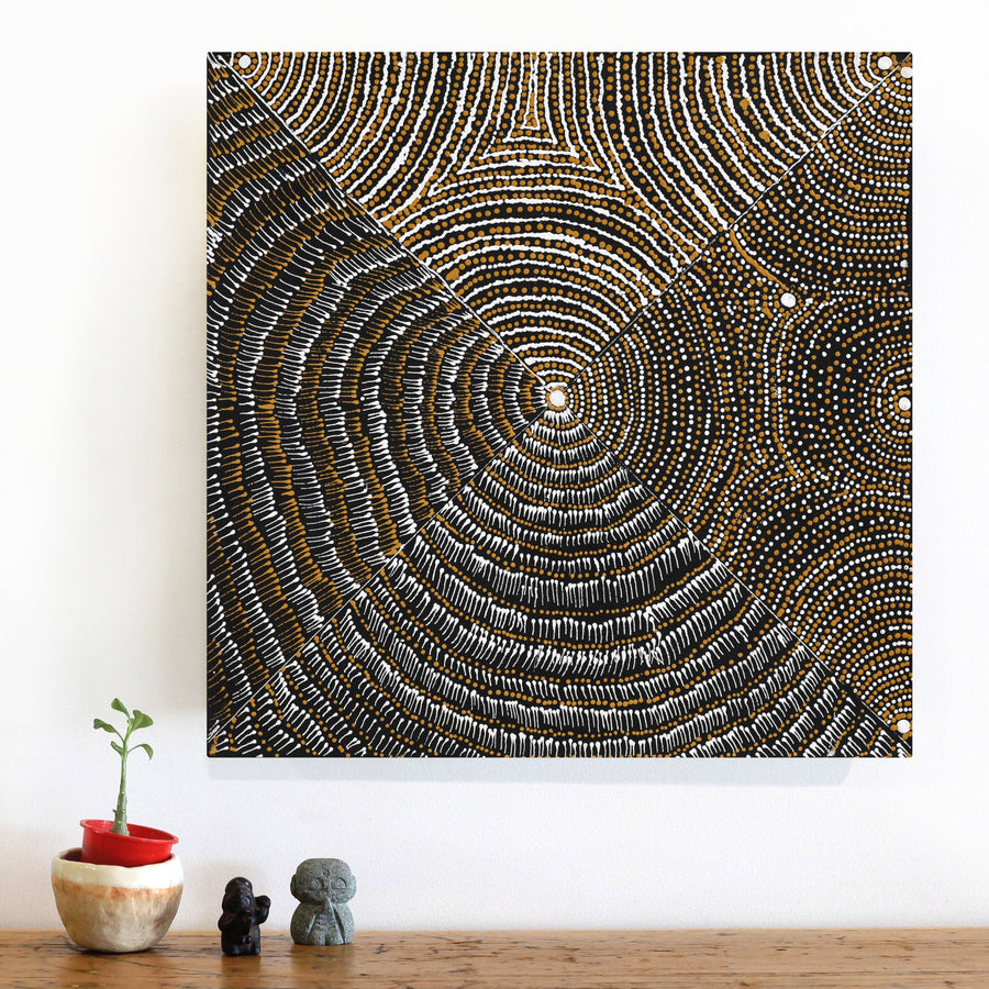 Aboriginal Artwork by Mickayla Napaljarri Brown, Watiya-warnu Jukurrpa (Seed Dreaming), 46x46cm