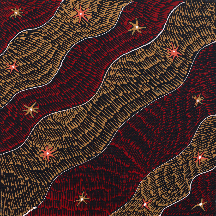 Aboriginal Artwork by Mickayla Napaljarri Brown, Watiya-warnu Jukurrpa (Seed Dreaming), 30x30cm