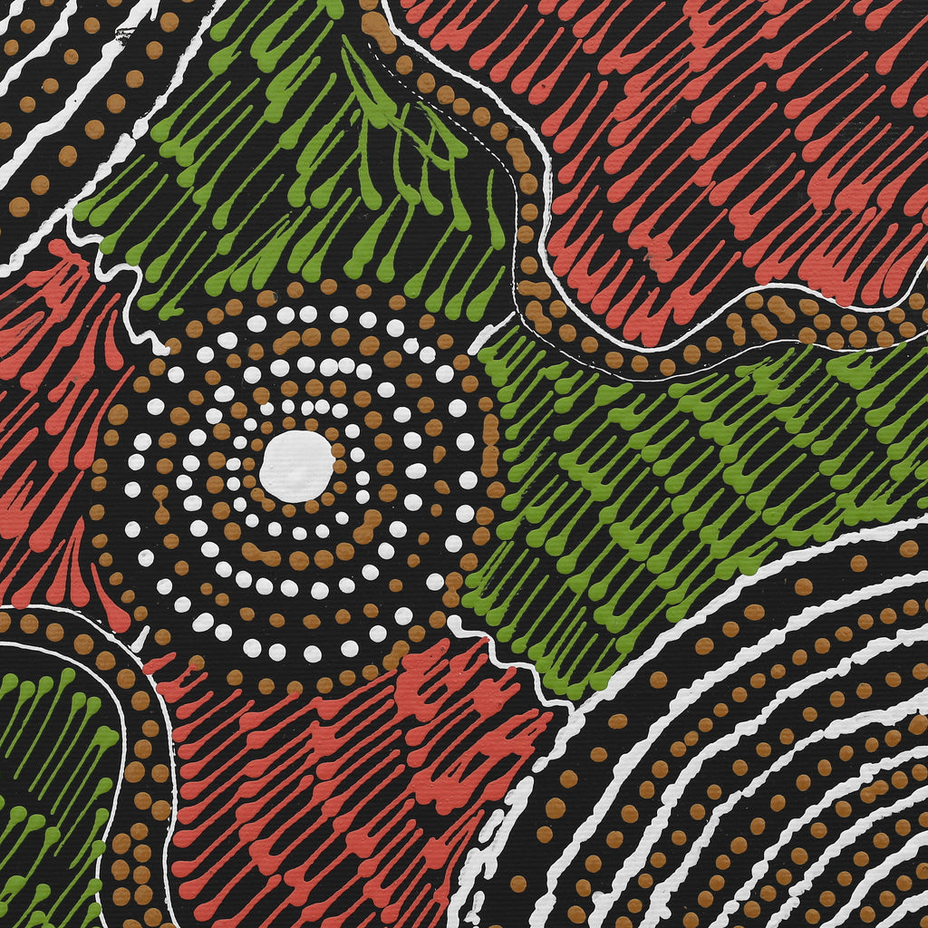 Aboriginal Artwork by Mickayla Napaljarri Brown, Watiya-warnu Jukurrpa (Seed Dreaming), 30x30cm