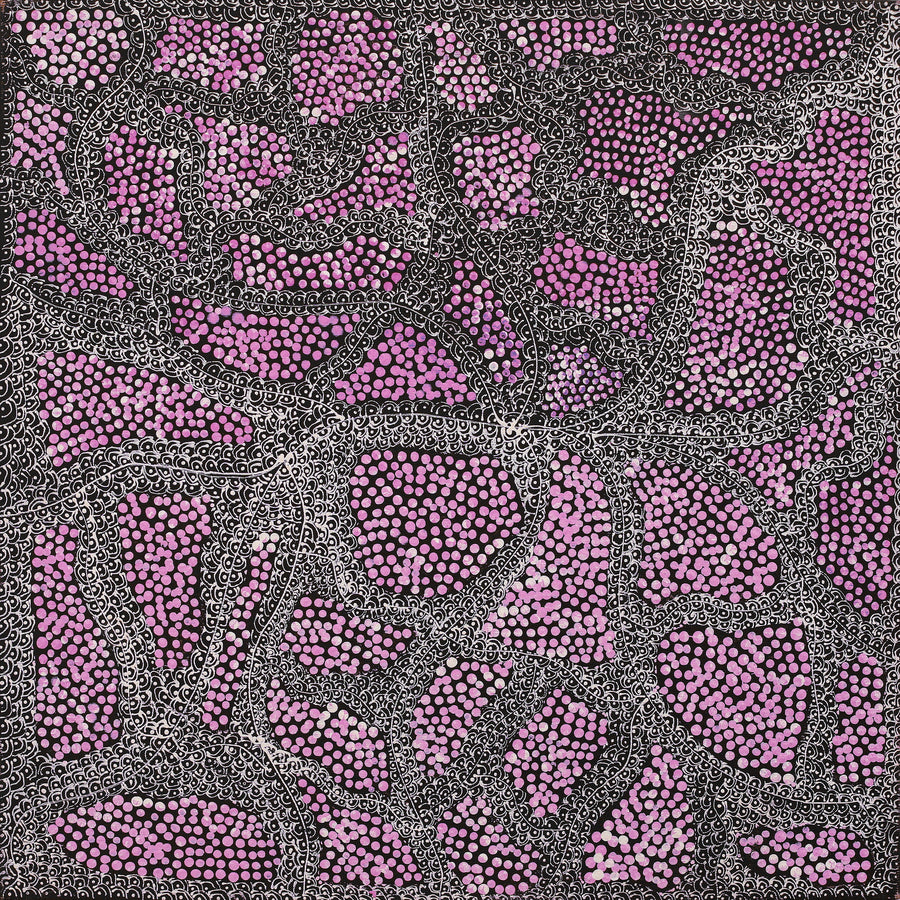 Aboriginal Artwork by Mickayla Napaljarri Brown, Watiya-warnu Jukurrpa (Seed Dreaming), 40x40cm