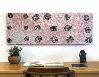 Aboriginal Artwork by Mickey Jampijinpa Singleton, Ngapa Jukurrpa (water Dreaming), 122x46cm