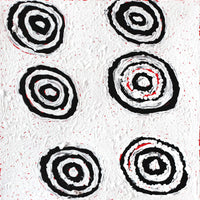 Aboriginal Artwork by Mickey Jampijinpa Singleton, Ngapa Jukurrpa (Water Dreaming) - Puyurru, 30x30cm