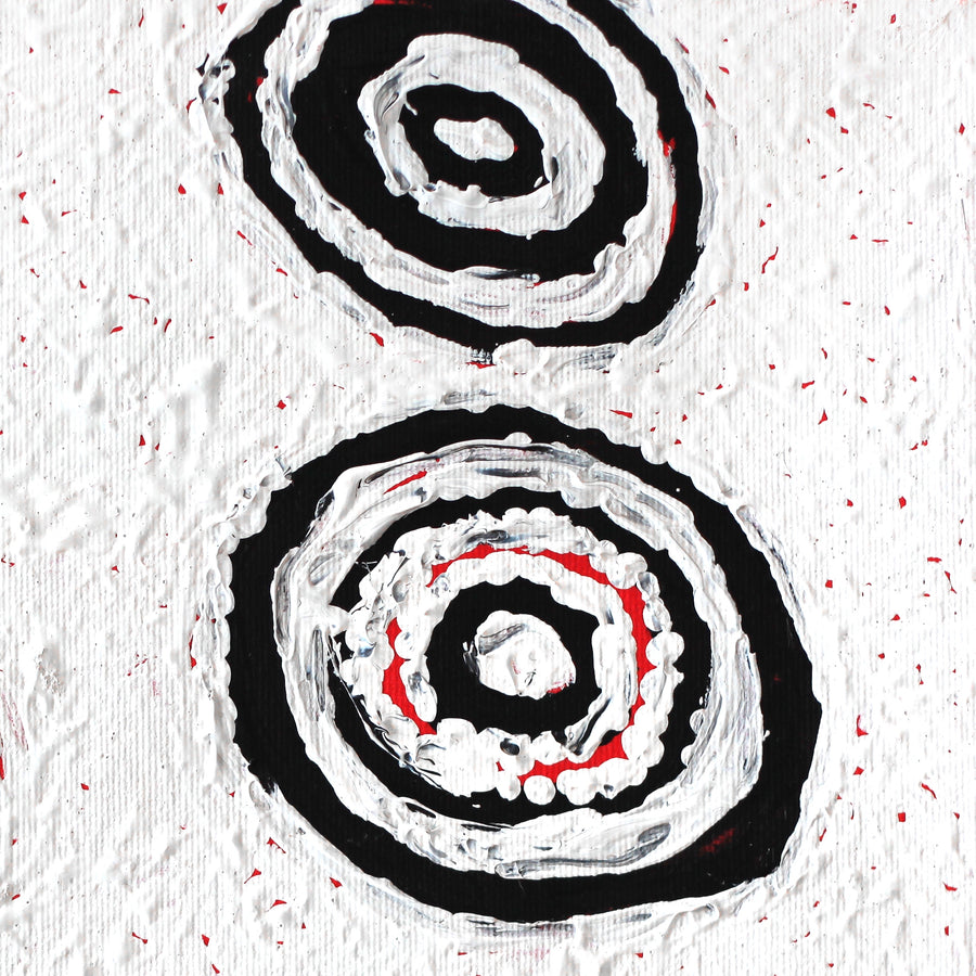 Aboriginal Artwork by Mickey Jampijinpa Singleton, Ngapa Jukurrpa (Water Dreaming) - Puyurru, 30x30cm