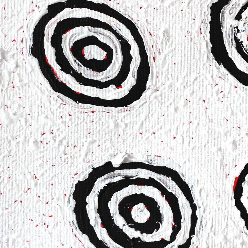 Aboriginal Artwork by Mickey Jampijinpa Singleton, Ngapa Jukurrpa (Water Dreaming) - Puyurru, 30x30cm