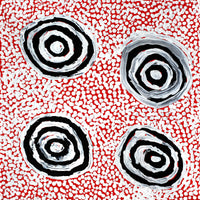 Aboriginal Artwork by Mickey Jampijinpa Singleton, Ngapa Jukurrpa (Water Dreaming) - Puyurru, 30x30cm