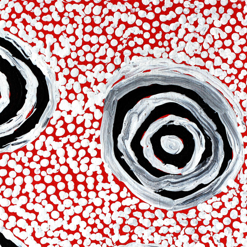Aboriginal Artwork by Mickey Jampijinpa Singleton, Ngapa Jukurrpa (Water Dreaming) - Puyurru, 30x30cm