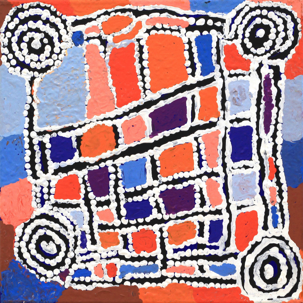 Aboriginal Art by Mickey Jampijinpa Singleton, Ngapa Jukurrpa (Water Dreaming) - Puyurru, 30x30cm - ART ARK®
