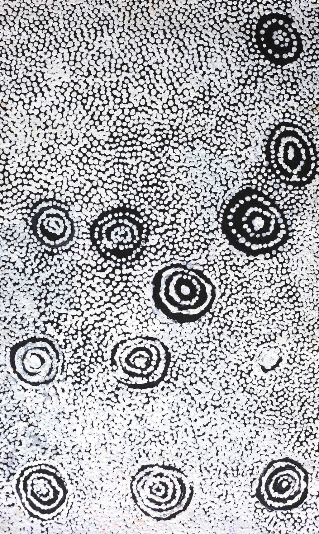 Aboriginal Artwork by Mickey Jampijinpa Singleton, Ngapa Jukurrpa, 76x46cm