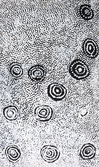 Aboriginal Artwork by Mickey Jampijinpa Singleton, Ngapa Jukurrpa, 76x46cm