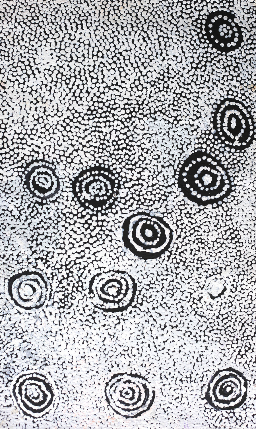 Aboriginal Artwork by Mickey Jampijinpa Singleton, Ngapa Jukurrpa, 76x46cm