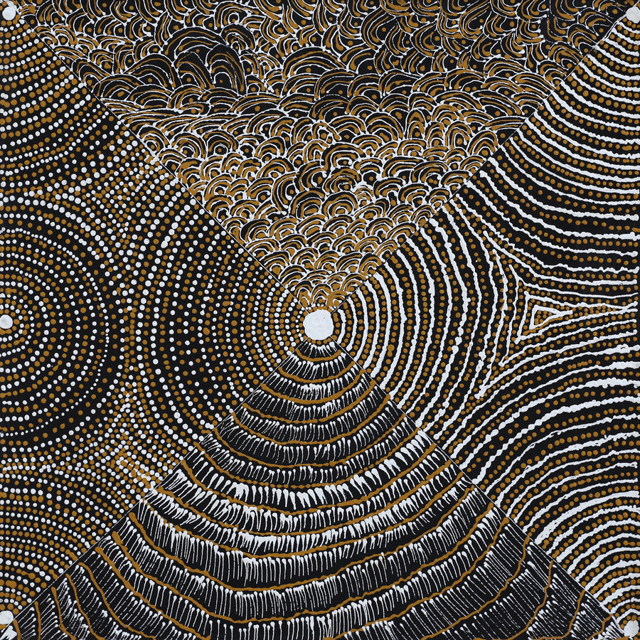 Aboriginal Artwork by Mickayla Napaljarri Brown, Watiya-warnu Jukurrpa (Seed Dreaming), 46x46cm