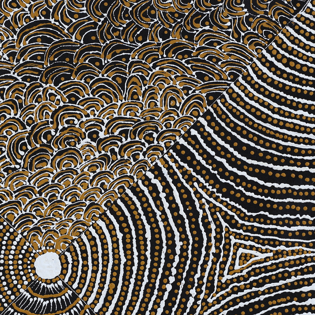Aboriginal Artwork by Mickayla Napaljarri Brown, Watiya-warnu Jukurrpa (Seed Dreaming), 46x46cm