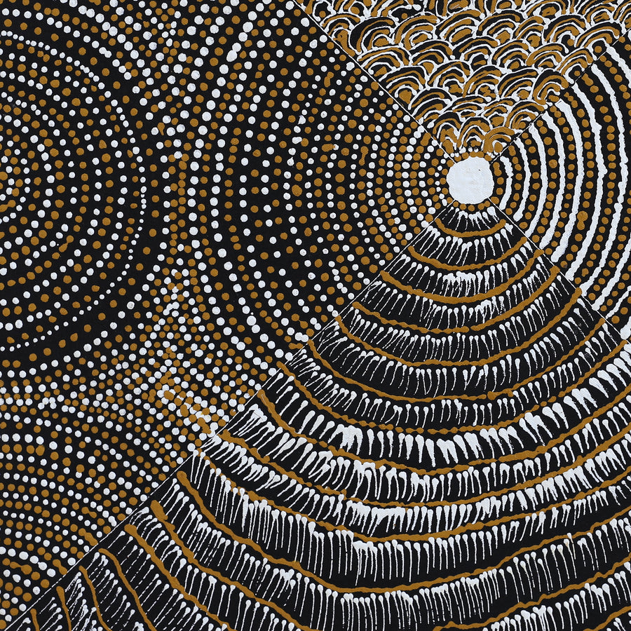 Aboriginal Artwork by Mickayla Napaljarri Brown, Watiya-warnu Jukurrpa (Seed Dreaming), 46x46cm