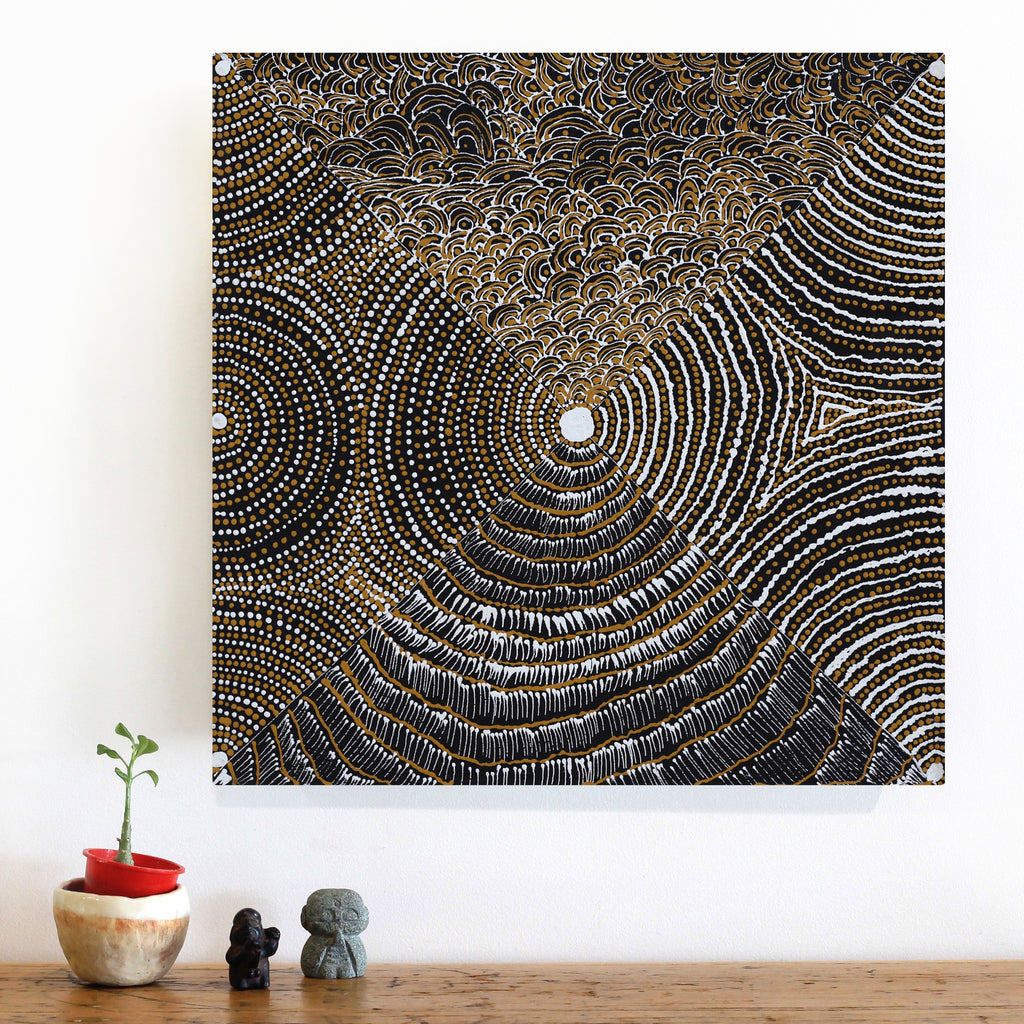 Aboriginal Artwork by Mickayla Napaljarri Brown, Watiya-warnu Jukurrpa (Seed Dreaming), 46x46cm
