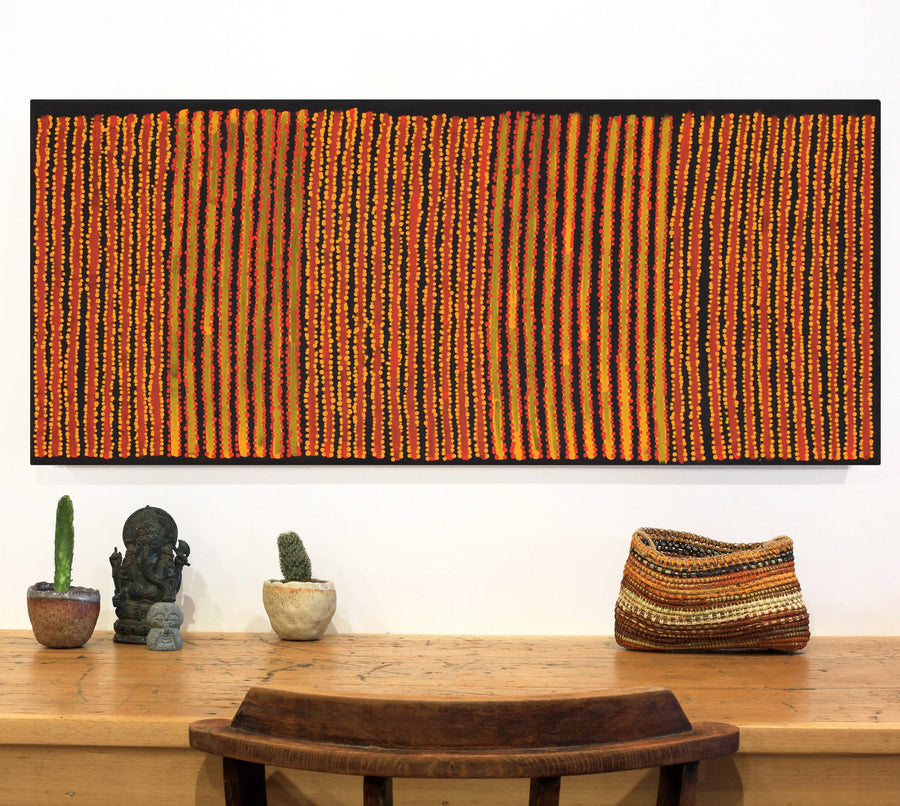 Aboriginal Artwork by Mitchell Japanangka Martin , Mina Mina Jukurrpa - Ngalyipi, 107x46cm
