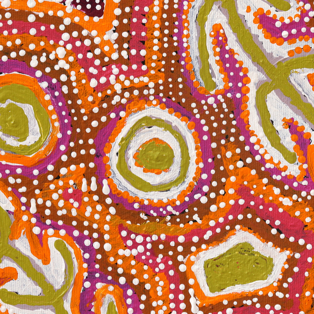 Aboriginal Art by Molly Napurrurla Martin, Yarla Jukurrpa (Bush Potato Dreaming) - Cockatoo Creek, 30x30cm - ART ARK®