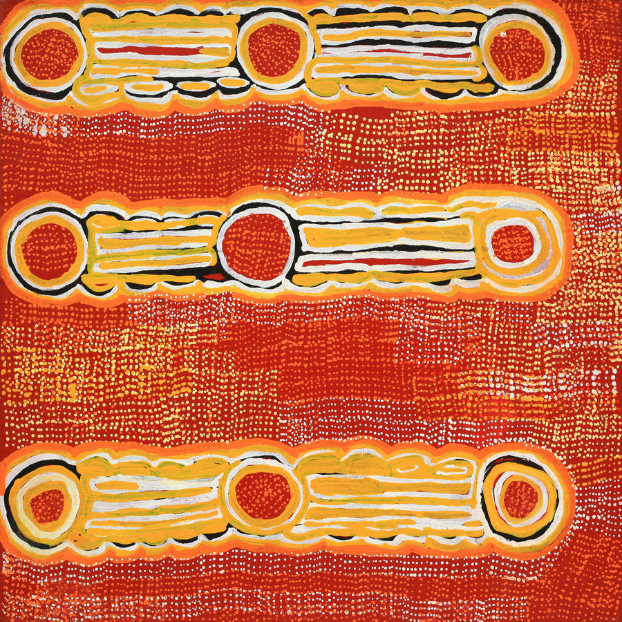 Aboriginal Artwork by Molly Napurrurla Martin, Ngurlu Jukurrpa (Native Seed Dreaming), 61x61cm