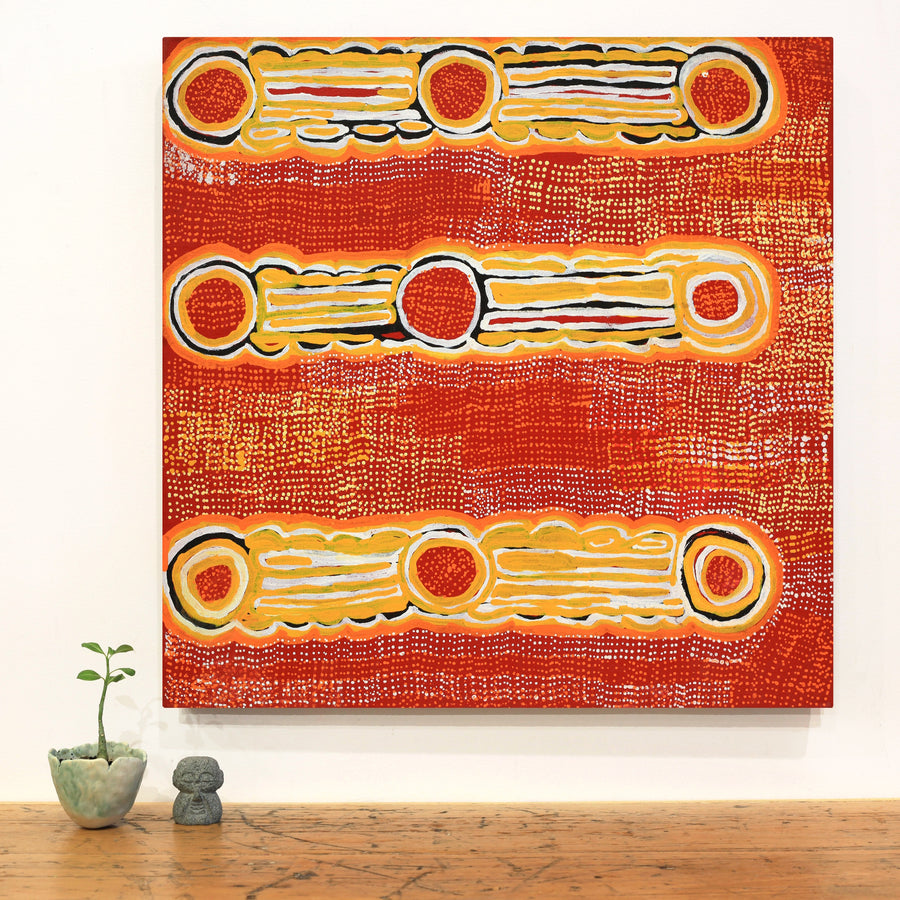 Aboriginal Artwork by Molly Napurrurla Martin, Ngurlu Jukurrpa (Native Seed Dreaming), 61x61cm