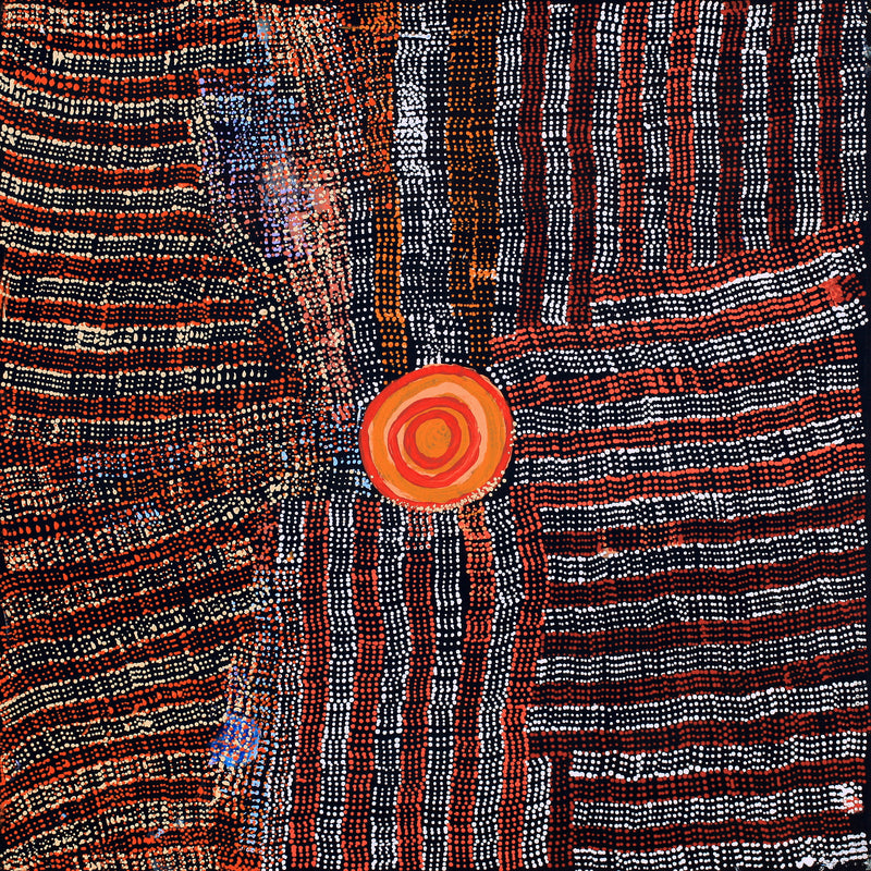 Aboriginal Artwork by Molly Napurrurla Martin, Ngurlu Jukurrpa (Native Seed Dreaming), 76x76cm