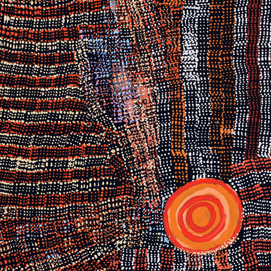 Aboriginal Artwork by Molly Napurrurla Martin, Ngurlu Jukurrpa (Native Seed Dreaming), 76x76cm