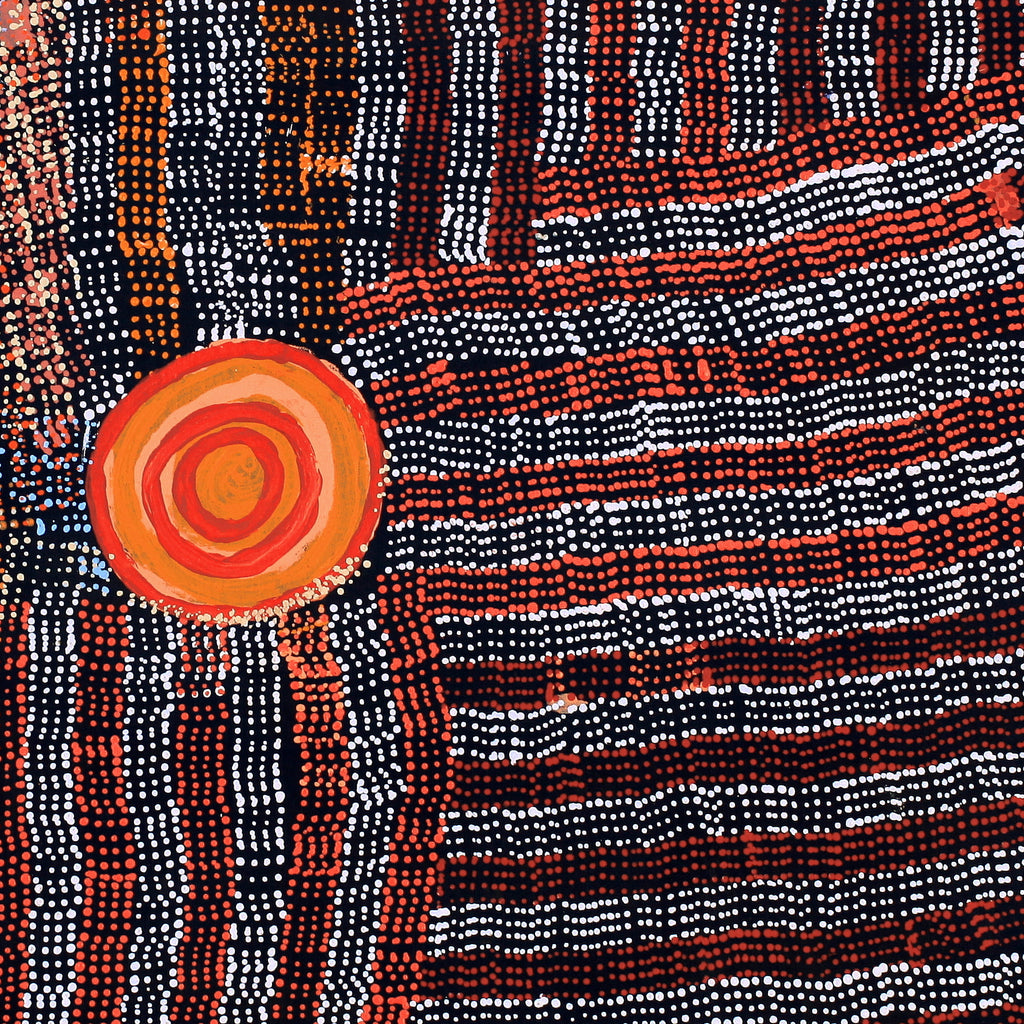 Aboriginal Artwork by Molly Napurrurla Martin, Ngurlu Jukurrpa (Native Seed Dreaming), 76x76cm