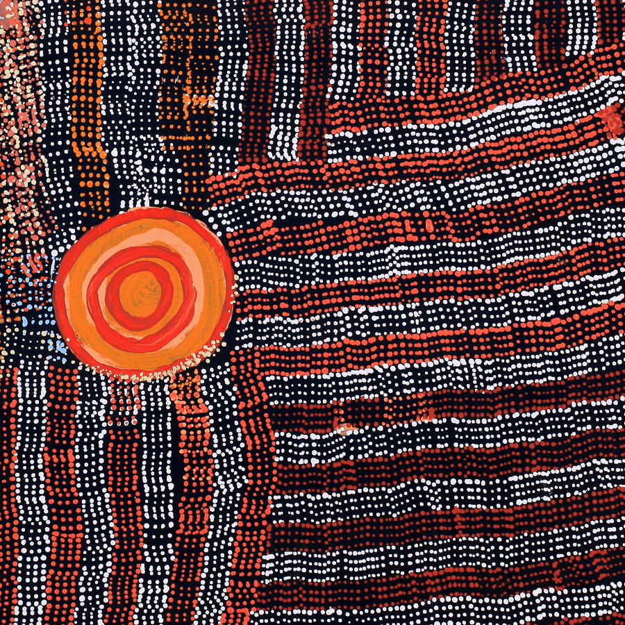 Aboriginal Artwork by Molly Napurrurla Martin, Ngurlu Jukurrpa (Native Seed Dreaming), 76x76cm