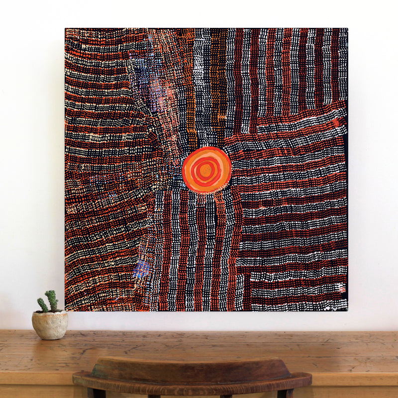 Aboriginal Artwork by Molly Napurrurla Martin, Ngurlu Jukurrpa (Native Seed Dreaming), 76x76cm