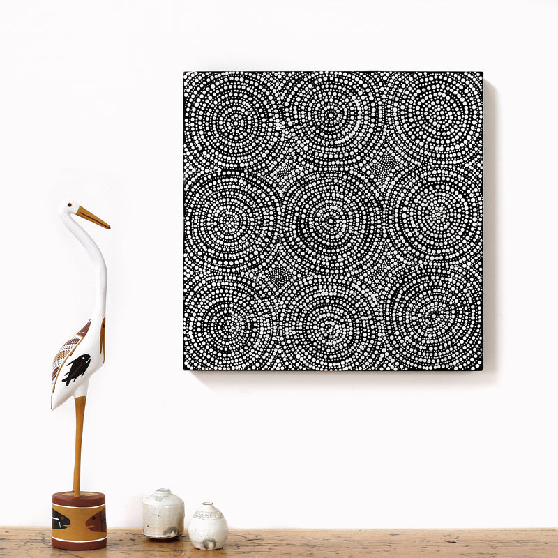 Aboriginal Artwork by Marcia Nangala Martin, Patterns of the Landscape around Yuendumu, 40x40cm