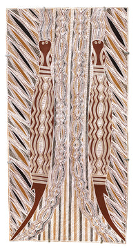 Aboriginal Artwork by Moyurrurra Wunuŋmurra Mavis, Mokumilminmi, 75x39cm Bark