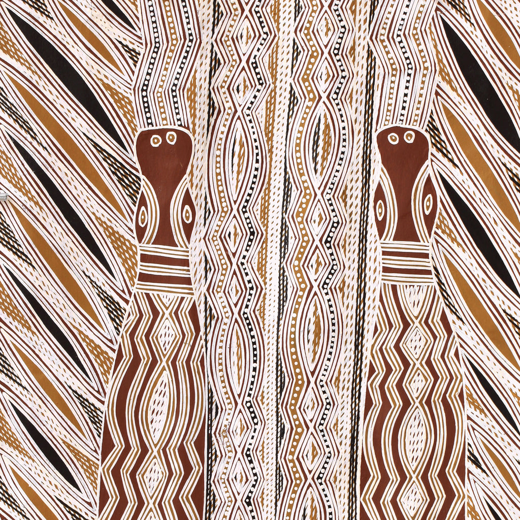 Aboriginal Art by Moyurrurra Wunuŋmurra Mavis, Mokumilminmi, 75x39cm Bark - ART ARK®