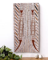 Aboriginal Art by Moyurrurra Wunuŋmurra Mavis, Mokumilminmi, 75x39cm Bark - ART ARK®